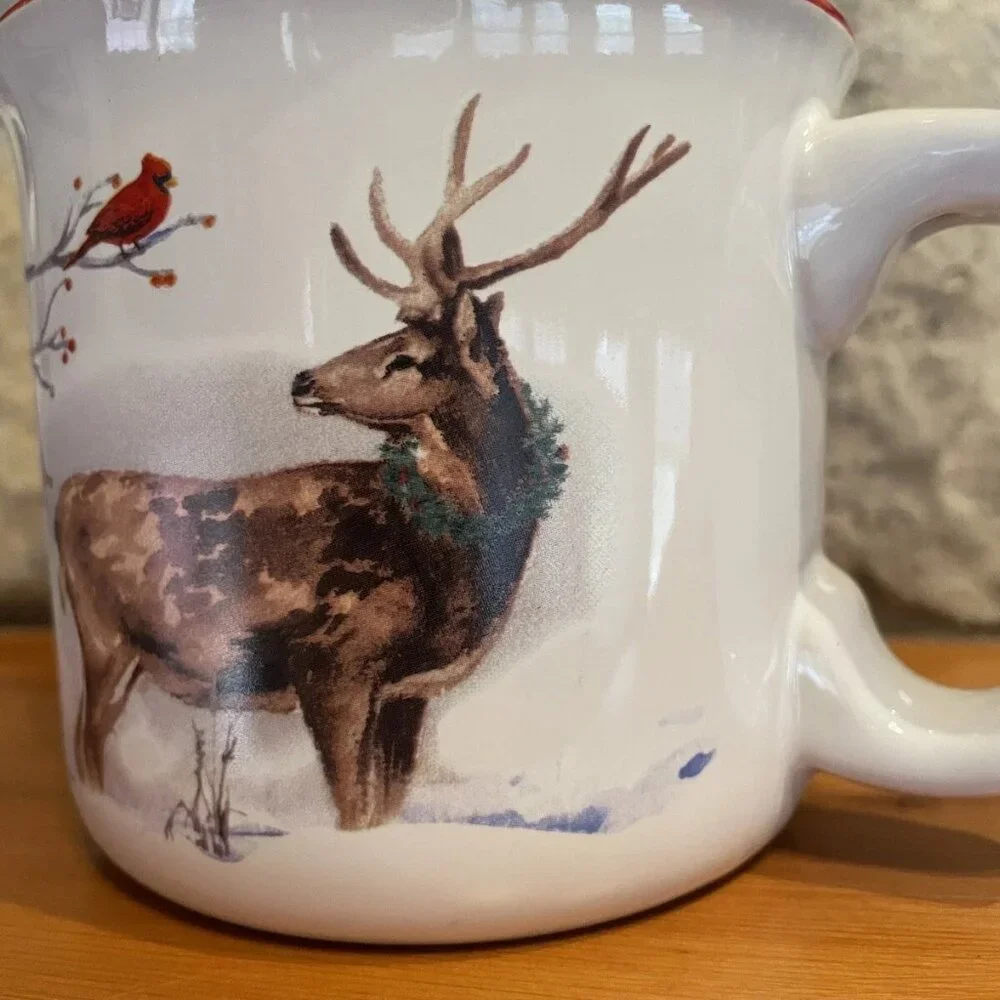 Bass Pro Shop Coffee Mug Hunting Holiday Stag Deer Reindeer Cardinal Oversized